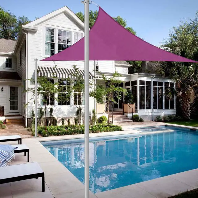 Alt view image 2 of 7 - 22Ft Triangle Sun Shade Sail Canopy Awning 8Ft Detachable Pole Kit Outdoor