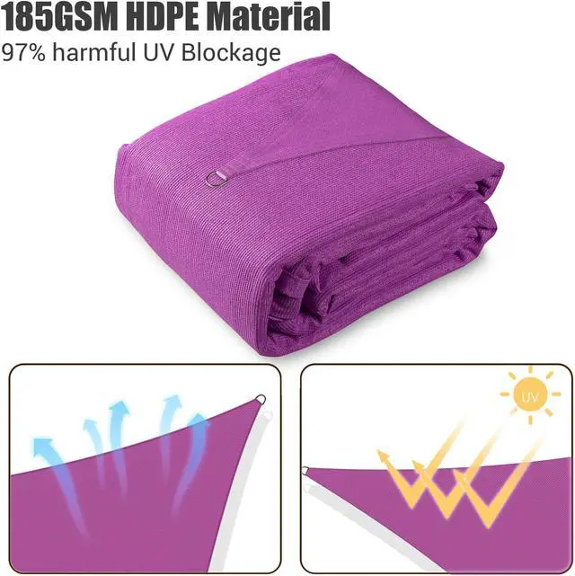 Alt view image 4 of 7 - 22Ft Triangle Sun Shade Sail Canopy Awning 8Ft Detachable Pole Kit Outdoor