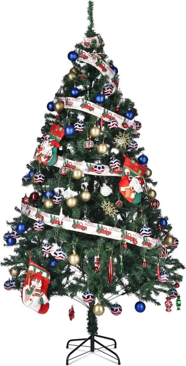 Alt view image 2 of 7 - Yescom Christmas Tree Artificial,7Ft Green Xmas Tree,Folded Hinged,1000 Branch Tips Party Decoration