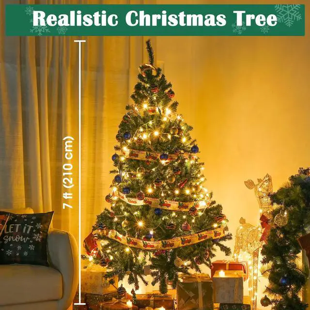 Alt view image 3 of 7 - Yescom Christmas Tree Artificial,7Ft Green Xmas Tree,Folded Hinged,1000 Branch Tips Party Decoration