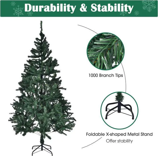 Alt view image 5 of 7 - Yescom Christmas Tree Artificial,7Ft Green Xmas Tree,Folded Hinged,1000 Branch Tips Party Decoration