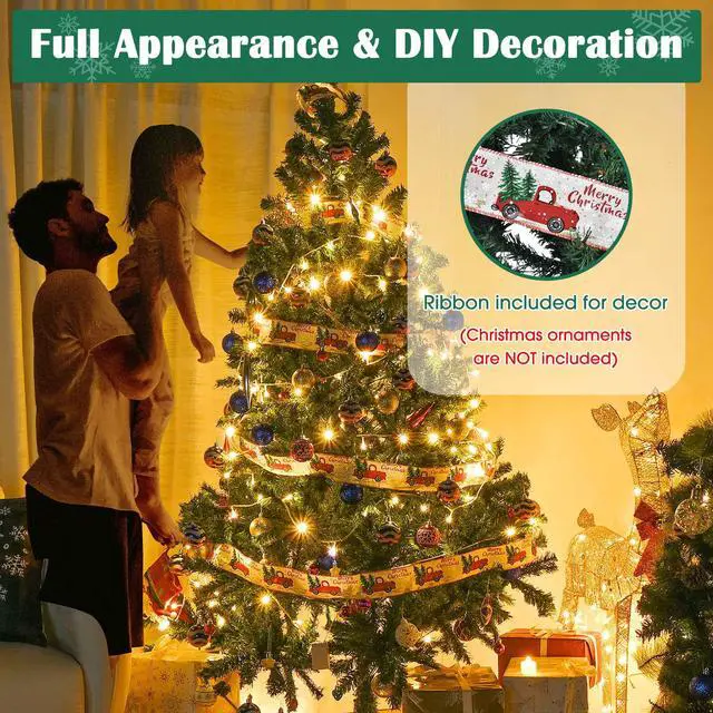 Alt view image 6 of 7 - Yescom Christmas Tree Artificial,7Ft Green Xmas Tree,Folded Hinged,1000 Branch Tips Party Decoration