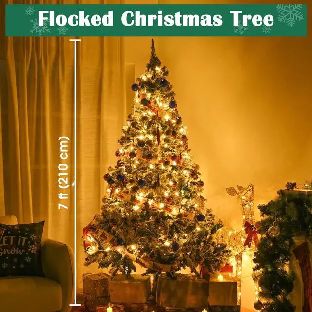 Alt view image 3 of 7 - Yescom White Christmas Tree Artificial,7Ft Flocked Xmas Tree,Foldable Hinged,1166 Branch Tips