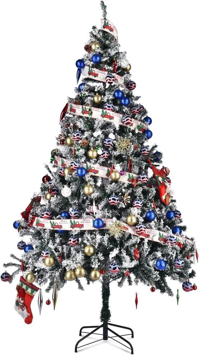 Alt view image 2 of 7 - Yescom White Christmas Tree Artificial,7Ft Flocked Xmas Tree,Foldable Hinged,1166 Branch Tips