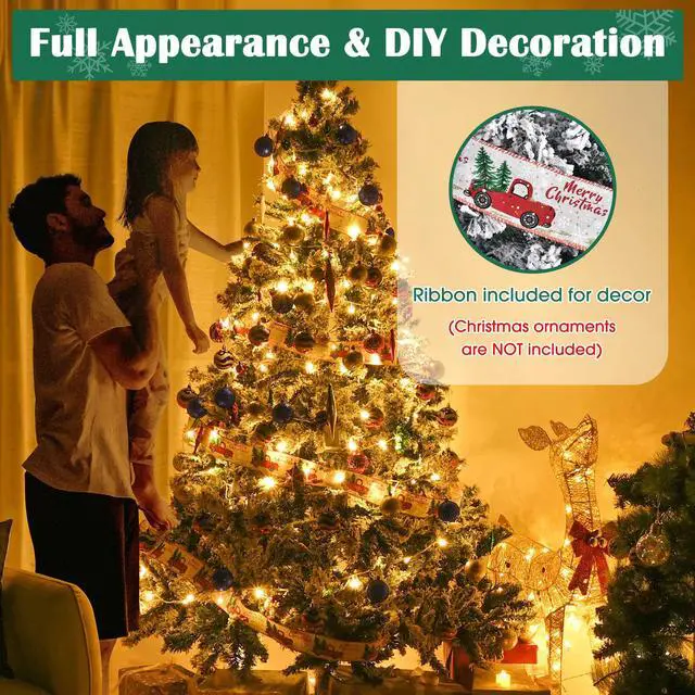 Alt view image 3 of 7 - 7.5 Ft White Christmas Tree Artificial w/ Topper & 66FT Fairy Lights Xmas Decor