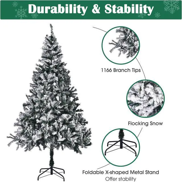 Alt view image 5 of 7 - Yescom White Christmas Tree Artificial,7Ft Flocked Xmas Tree,Foldable Hinged,1166 Branch Tips