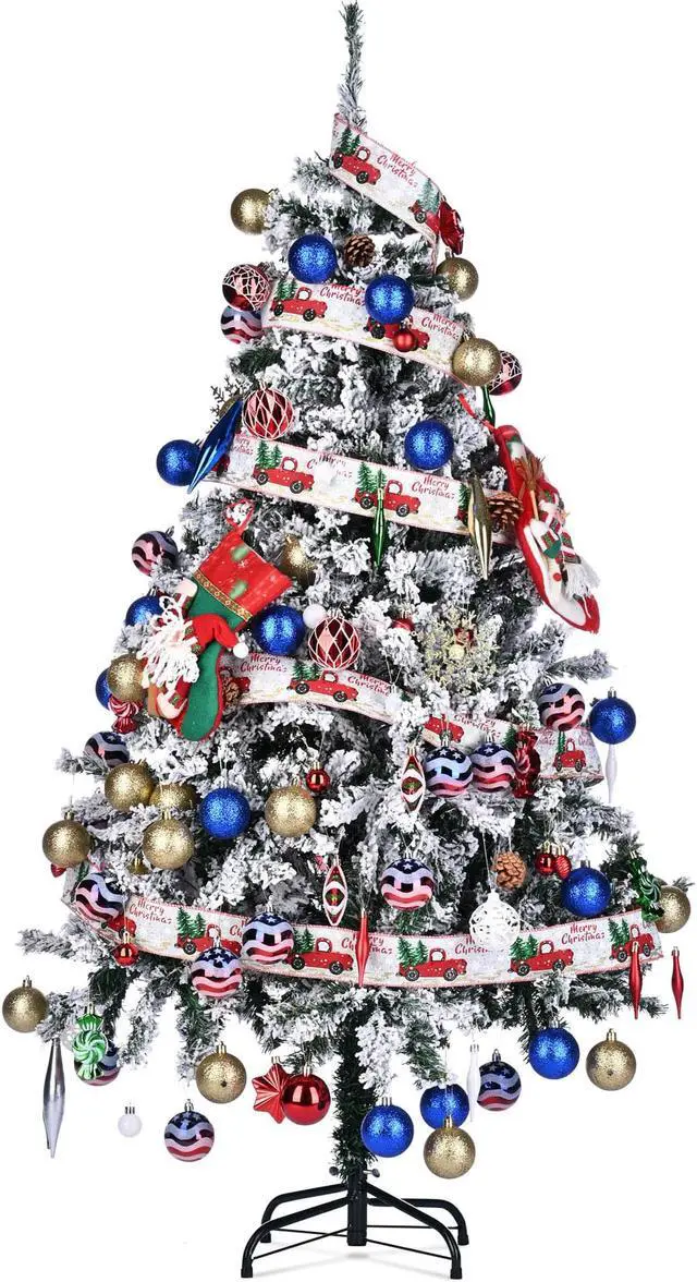 Alt view image 2 of 7 - Yescom White Christmas Tree Artificial,5Ft Flocked Xmas Tree,Foldable Hinged,518 Branch Tips