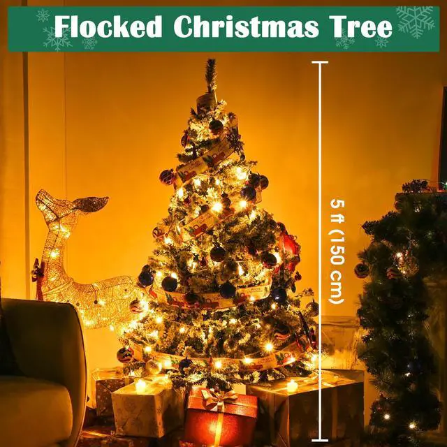 Alt view image 3 of 7 - Yescom White Christmas Tree Artificial,5Ft Flocked Xmas Tree,Foldable Hinged,518 Branch Tips