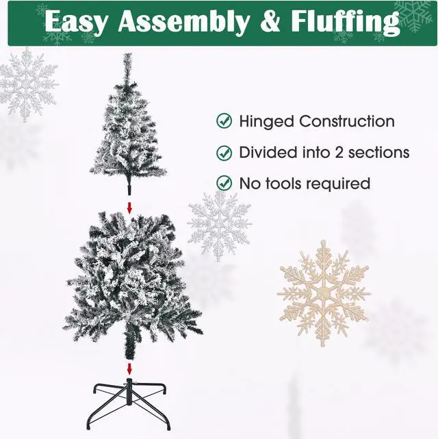 Alt view image 4 of 7 - Yescom White Christmas Tree Artificial,5Ft Flocked Xmas Tree,Foldable Hinged,518 Branch Tips