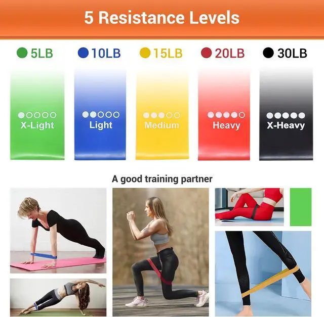 Alt view image 2 of 7 - Yescom 5 Pack Resistance Loop Bands Set Workout Fitness Latex Bands Gym Home Yoga 80Lbs