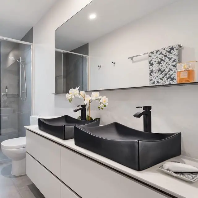 Alt view image 2 of 7 - Aquaterior 26" Rectangle Bathroom Vessel Sink Ceramic Vanity Basin Drain 2 Pack