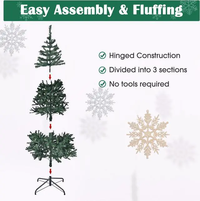 Alt view image 2 of 7 - Yescom Christmas Tree Artificial with Lights,6Ft Green Xmas Tree,Foldable Hinged,670 Branch Tips