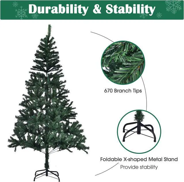 Alt view image 3 of 7 - Yescom Christmas Tree Artificial with Lights,6Ft Green Xmas Tree,Foldable Hinged,670 Branch Tips