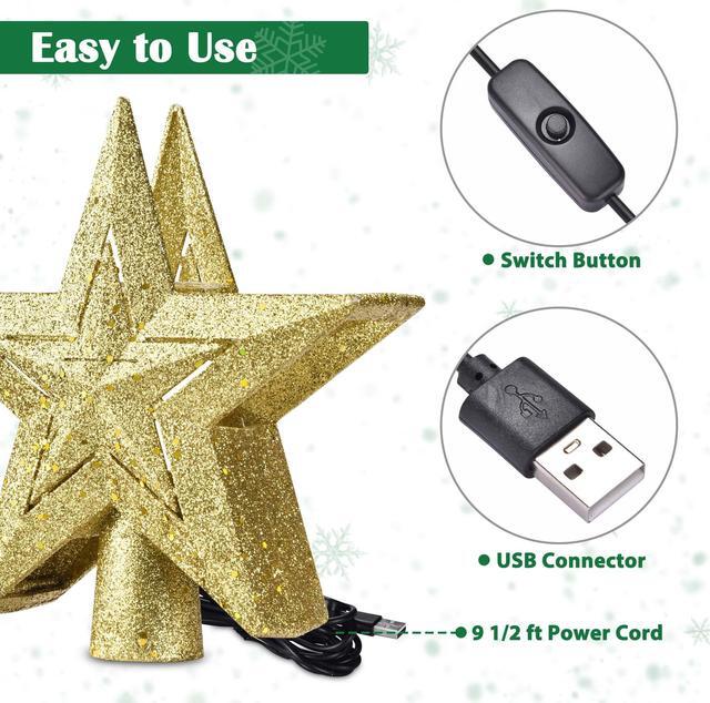 Alt view image 6 of 7 - Yescom Christmas Tree Topper Star,3D Snowflake Rotating Projector,LED Lights,Golden Star Xmas Décor