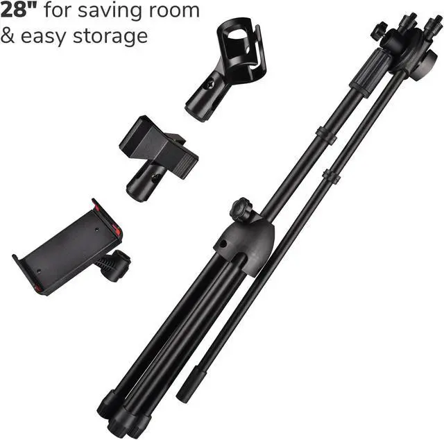 Alt view image 3 of 7 - Microphone Boom Arm Stand w/ Dual Mic Clips Adjustable Tripod Phone Mount Holder