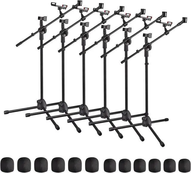 Main image of 6 Packs Microphone Boom Arm Stand Dual Mic Clips Adjustable Tripod Phone Holder