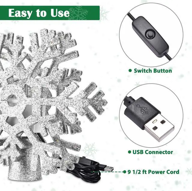 Alt view image 7 of 7 - Yescom Christmas Tree Topper Star,3D Silver Snowflake Rotating Projector,LED Lights, Xmas Decoration
