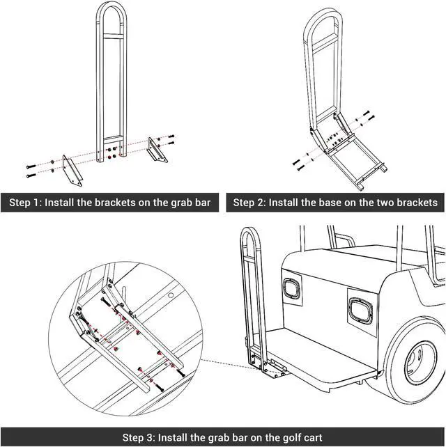 Alt view image 5 of 7 - Yescom Golf Cart Rear Seat Safety Grab Bar Rear U-shaped Handle  With Mounting Hardware For TXT of EZGO Genesis 150