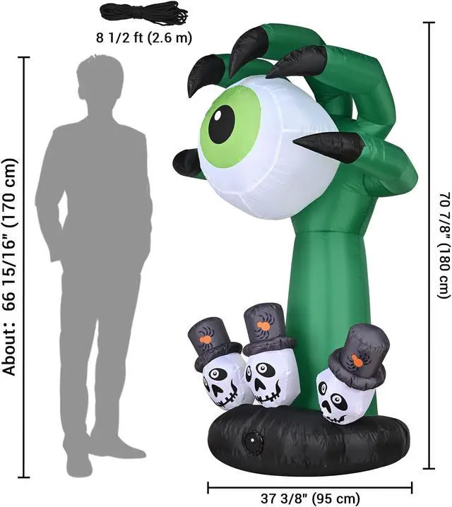 Alt view image 7 of 7 - Yescom 6FT Halloween Inflatables Outdoor Decoration,Blowup Yard Monster Hand Eyeball LED Lights 2025