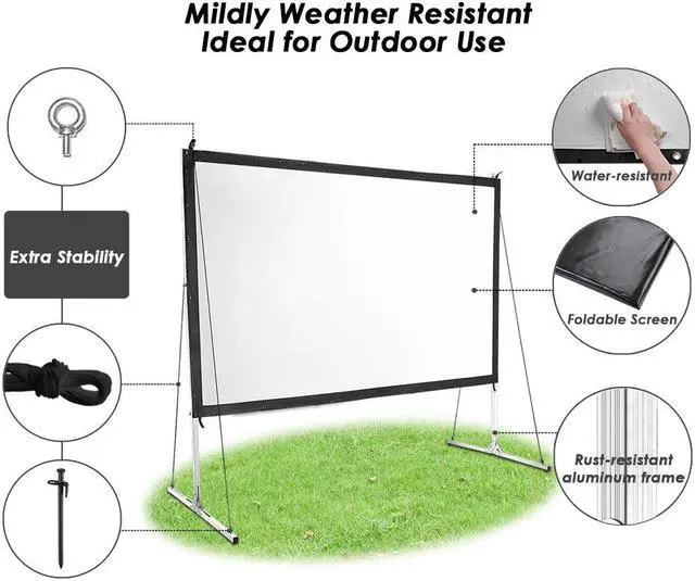 Alt view image 2 of 7 - 100" Portable Fast Folding Projector Screen 16:9 HD w/ Stand for Indoor Outdoor