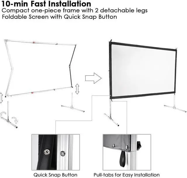 Alt view image 4 of 7 - 100" Portable Fast Folding Projector Screen 16:9 HD w/ Stand for Indoor Outdoor