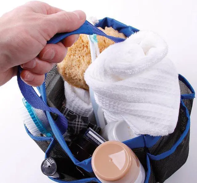 Alt view image 4 of 7 - Aquaterior 8 Pocket Shower Caddy Tote Portable Quick Dry Makeup Bag Blue for Gym Pool Travel