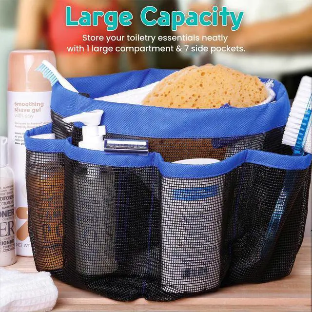 Alt view image 5 of 7 - Aquaterior 8 Pocket Shower Caddy Tote Portable Quick Dry Makeup Bag Blue for Gym Pool Travel