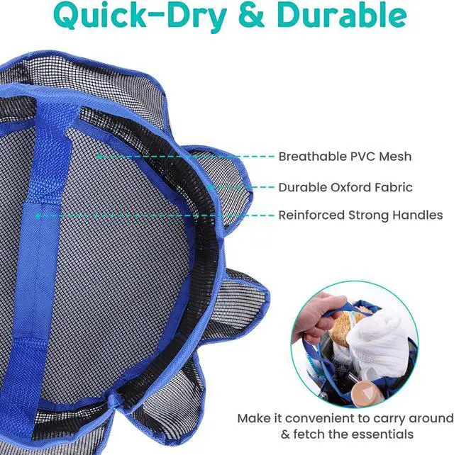 Alt view image 6 of 7 - Aquaterior 8 Pocket Shower Caddy Tote Portable Quick Dry Makeup Bag Blue for Gym Pool Travel
