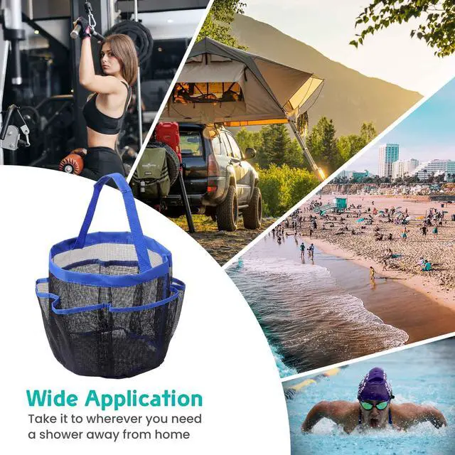 Alt view image 7 of 7 - Aquaterior 8 Pocket Shower Caddy Tote Portable Quick Dry Makeup Bag Blue for Gym Pool Travel
