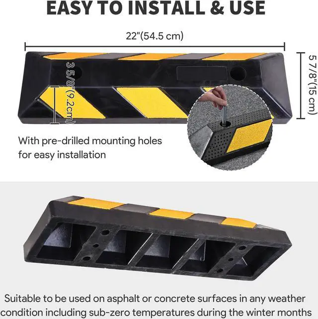 Alt view image 5 of 6 - 22" Rubber Curb Parking Block Car RV Trailer Wheel Tire Stopper Garage Driveway