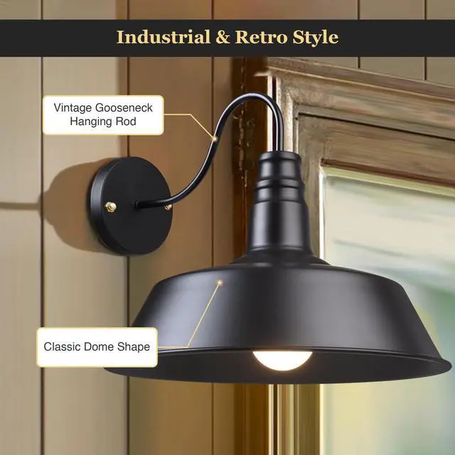Alt view image 2 of 7 - Retro Vintage Industrial Barn Style Light Wall Sconce Wall-mounted Metal Shade Gooseneck 14"