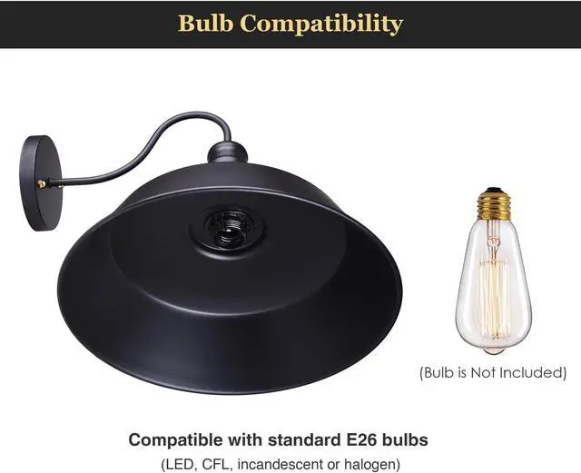 Alt view image 4 of 7 - Retro Vintage Industrial Barn Style Light Wall Sconce Wall-mounted Metal Shade Gooseneck 14"