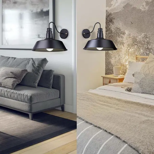 Alt view image 5 of 7 - Retro Vintage Industrial Barn Style Light Wall Sconce Wall-mounted Metal Shade Gooseneck 14"