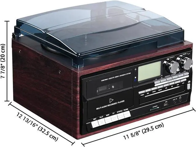 Alt view image 6 of 7 - Yescom Vinyl Record Player with Speakers Turntable Bluetooth Tape Cassette CD Player Retro