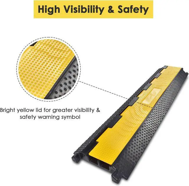 Alt view image 3 of 7 - Yescom 2 Channel Cable Driveway Garden Hose Protector Ramp Rubber Electrical Wire Cover Warehouse Station 22000 Lbs Speed Bump for Road, 2 Packs