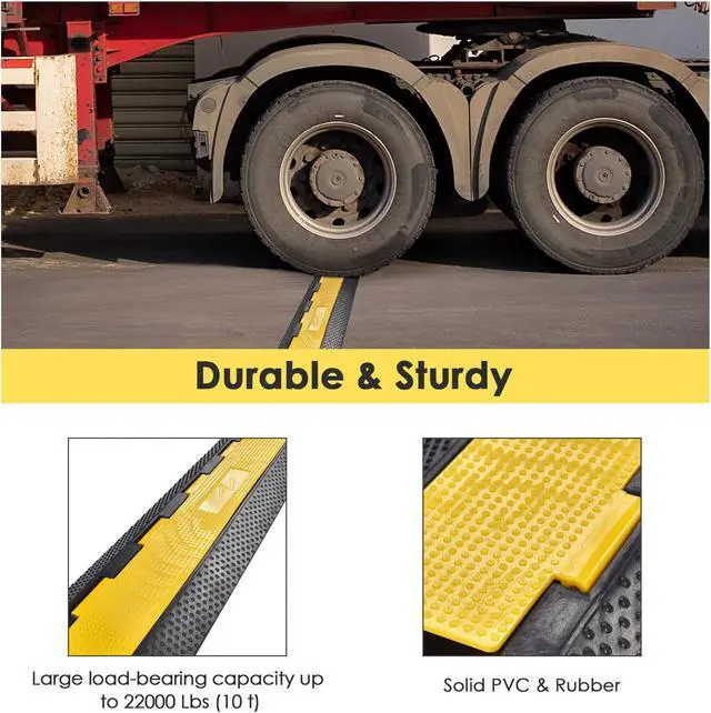 Alt view image 2 of 7 - Yescom 2 Channel Cable Driveway Garden Hose Protector Ramp Rubber Electrical Wire Cover Warehouse Station 22000 Lbs Speed Bump for Road, 2 Packs