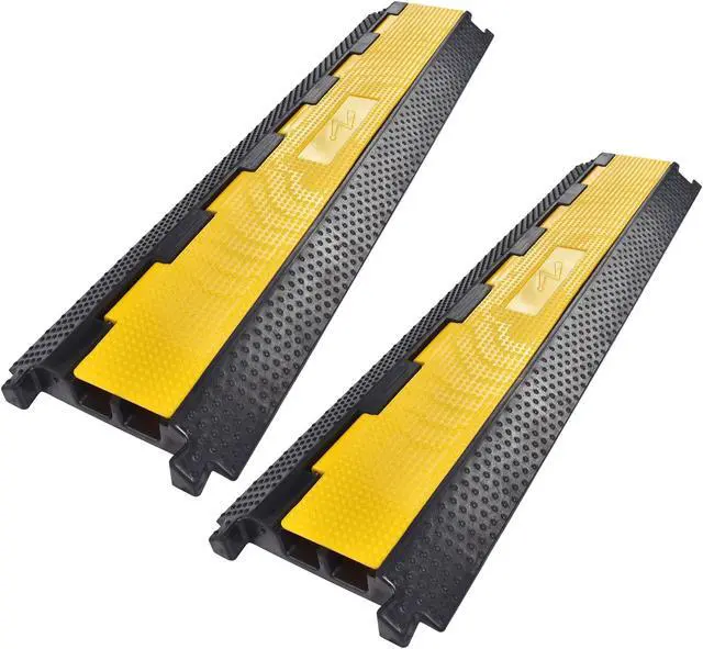 Main image of Yescom 2 Channel Cable Driveway Garden Hose Protector Ramp Rubber Electrical Wire Cover Warehouse Station 22000 Lbs Speed Bump for Road, 2 Packs