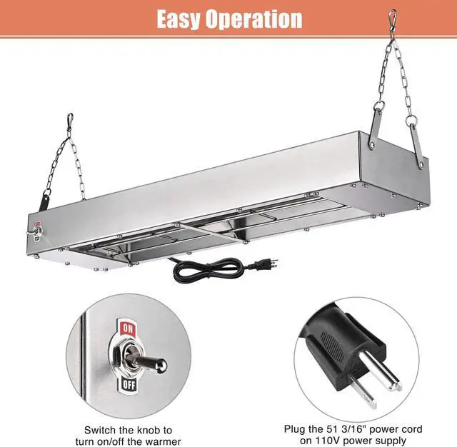 Alt view image 7 of 7 - WeChef Electric Strip Heater 2 Pack Portable 24" 900W Commercial Heating Lamp Warmer for Fry Chicken