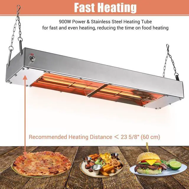 Alt view image 2 of 7 - WeChef Electric Strip Heater 2 Pack Portable 24" 900W Commercial Heating Lamp Warmer for Fry Chicken