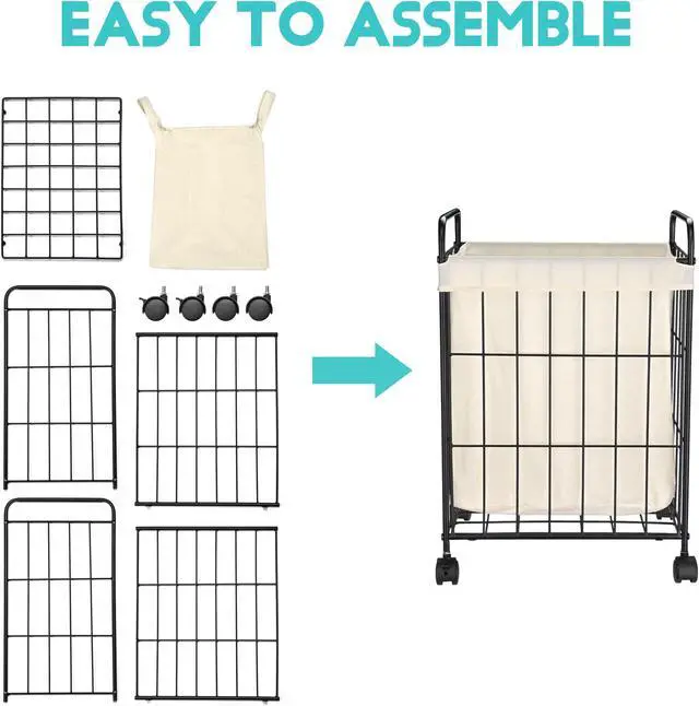 Alt view image 6 of 7 - Laundry Hamper with Wheels Clothes Storage Bin Rolling Cart Industrial Style