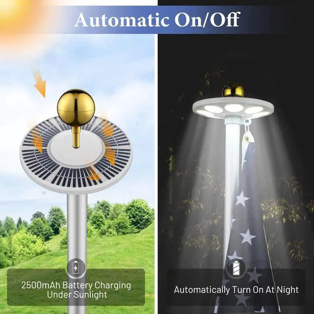 Alt view image 4 of 7 - 25 Ft Telescopic Aluminum Flag Pole Kit with 136 LED Solar Light US Flag Outdoor