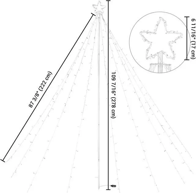 Alt view image 6 of 7 - Yescom LED Cone Tree Light with Star Finial 9 Strings Christmas Decoration Outdoor