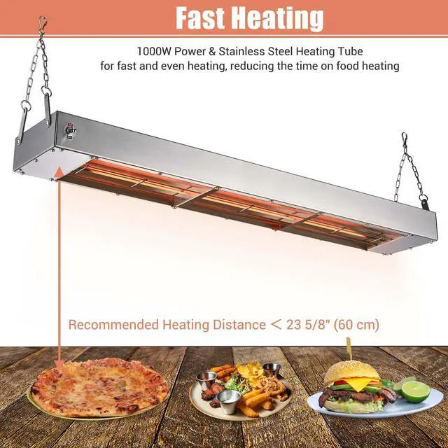 Alt view image 3 of 7 - WeChef 36" 1000W Electric Strip Heater Commercial Food Warmer Portable Stainless Steel Heating Lamp for Fry Dishes