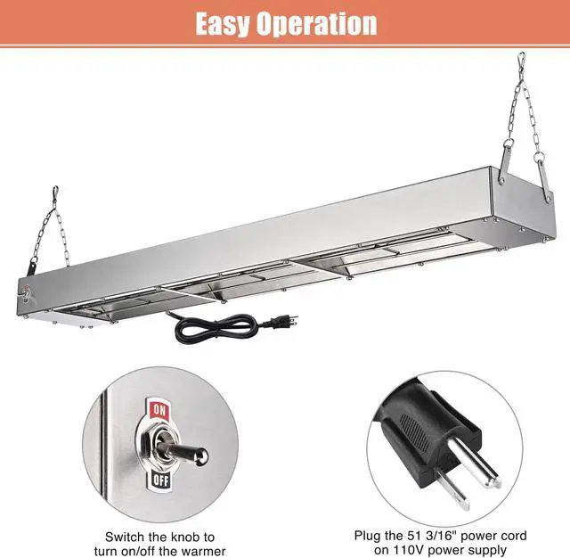 Alt view image 7 of 7 - WeChef 36" 1000W Electric Strip Heater Commercial Food Warmer Portable Stainless Steel Heating Lamp for Fry Dishes