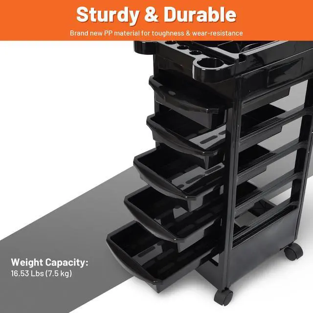 Alt view image 5 of 7 - Byootique 2 Packs Salon Trolley Rolling Cart With 5 Trays Storage Beauty Salon Barber