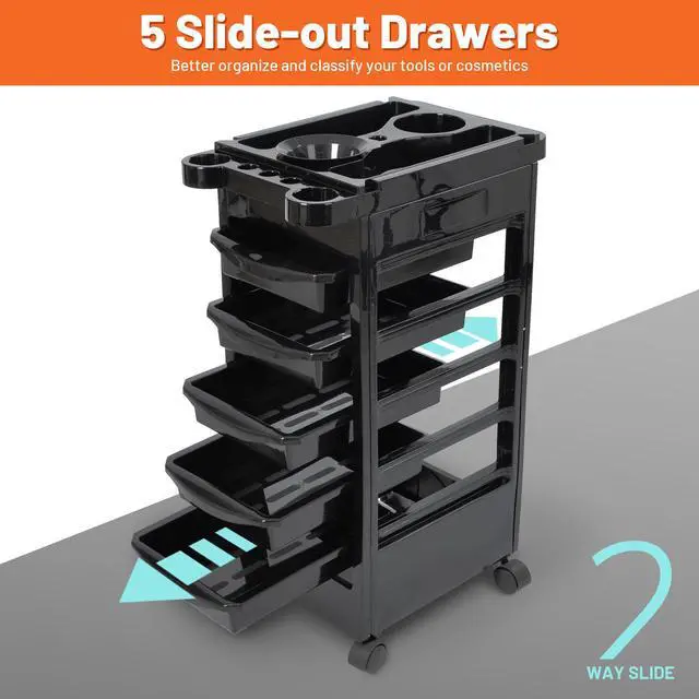 Alt view image 3 of 7 - Byootique 2 Packs Salon Trolley Rolling Cart With 5 Trays Storage Beauty Salon Barber