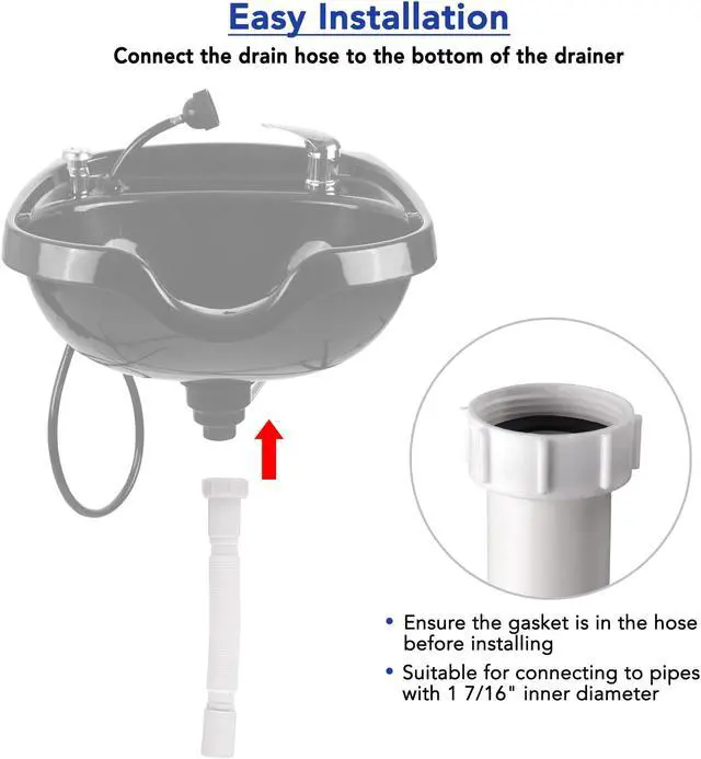 Alt view image 4 of 7 - Wash Basin Drain Hose Kit Extendable Drainpipe Shampoo Bowl Accessory for Salon