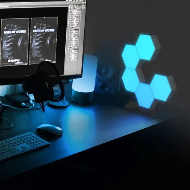 Alt view image 6 of 7 - Yescom Hexagon Smart Light Modular LED Panel DIY Voice Control WIFI 6 Pack Gifts