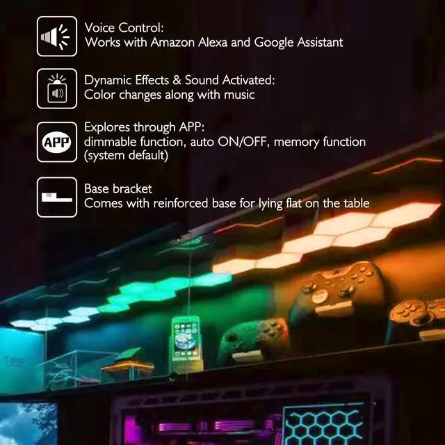 Alt view image 6 of 7 - Yescom WiFi Smart LED Light Kit Splicing 3 Block Base 16 Million Color Work w/ Alexa Google Decor Gifts