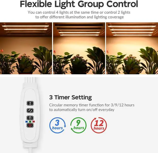 Alt view image 3 of 7 - LED Grow Light Strips Full Spectrum Lamp for Indoor Plants Flower Veg 4 Strips